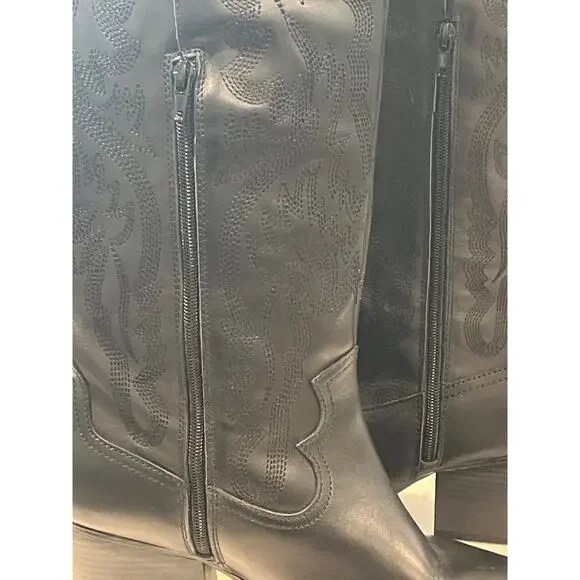 NWOB Crown Vintage Womens Sila Leather Cowboy Boots Blocked Heels Size 11W Black - Picture 7 of 9